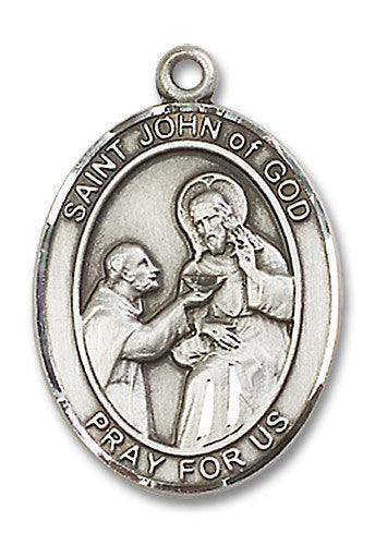 Extel Large Oval Sterling Silver St. John of God Medal, Made in USA