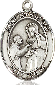 Extel Large Oval Sterling Silver St. John of God Medal, Made in USA