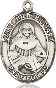 Extel Large Oval Sterling Silver St. Julie Billiart Medal, Made in USA