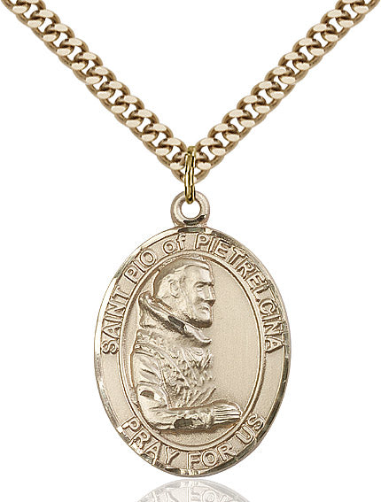 Extel Large Oval 14kt Gold Filled St. Pio of Pietrelcina Pendant with 24" chain, Made in USA