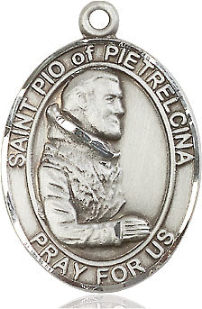 Extel Large Oval Sterling Silver St. Pio of Pietrelcina Medal, Made in USA