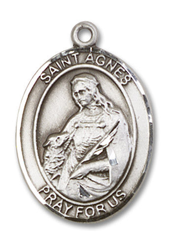 Extel Large Oval Sterling Silver St. Agnes of Rome Medal, Made in USA