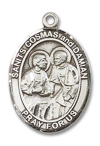 Extel Large Oval Sterling Silver Sts Cosmas & Damian Medal, Made in USA