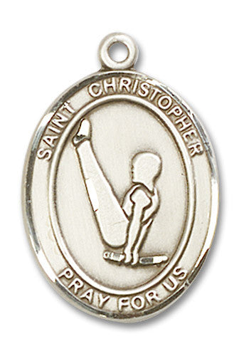 Extel Large Sterling Silver St. Christopher Gymnastics Medal Pendant Necklace Charm for Gymnast