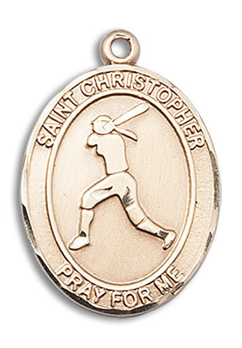 Extel Large 14kt Gold Filled St. Christopher Softball Medal Pendant Necklace Charm for Softball Player