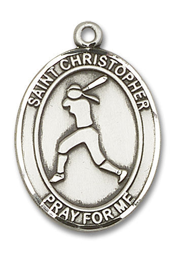 Extel Large Sterling Silver St. Christopher Softball Medal Pendant Necklace Charm for Softball Player