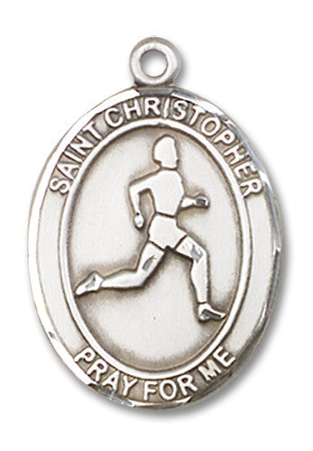 Extel Large Sterling Silver St. Christopher Track & Field Medal Pendant Necklace Charm for Track and Field Athlete