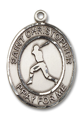 Extel Large Sterling Silver St. Christopher Baseball Medal Pendant Necklace Charm for Baseball Player