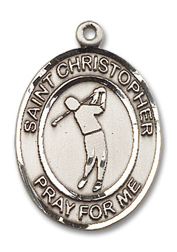 Extel Large Sterling Silver St. Christopher Golf Medal Pendant Necklace Charm for Golfer