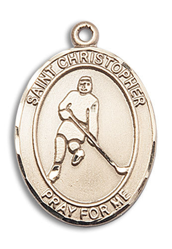 Extel Large 14kt Gold Filled St. Christopher Ice Hockey Medal Pendant Necklace Charm for Hockey Player