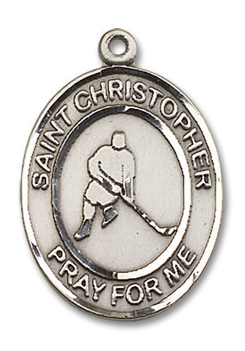 Extel Large Sterling Silver St. Christopher Ice Hockey Medal Pendant Necklace Charm for Hockey Player