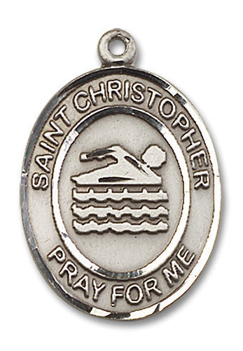 Extel Large Sterling Silver St. Christopher Swimming Medal Pendant Necklace Charm for Swimmer