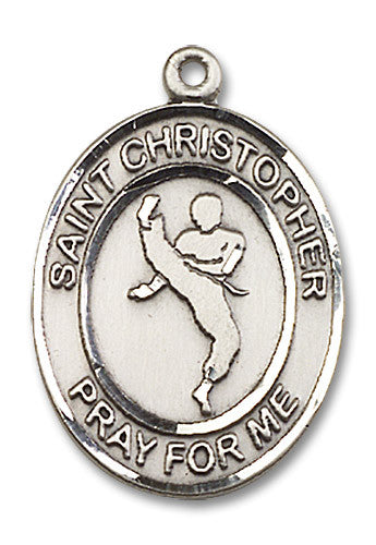 Extel Large Sterling Silver St. Christopher Martial Arts Medal Pendant Necklace Charm for Martial Arts Karate