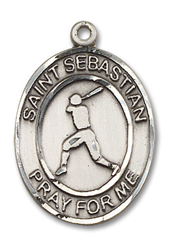 Extel Large Sterling Silver St. Sebastian Baseball Medal Pendant Necklace Charm for Baseball Player