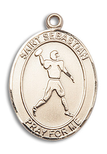 Extel Large 14kt Gold Filled St. Sebastian Football Medal Pendant Necklace Charm for Football Player