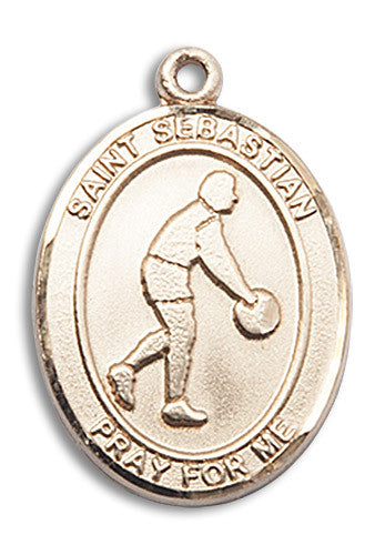 Extel Large 14kt Gold Filled St. Sebastian Basketball Medal Pendant Necklace Charm for Basketball Player