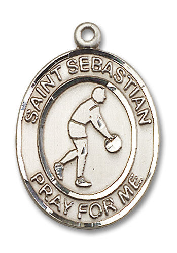 Extel Large Sterling Silver St. Sebastian Basketball Medal Pendant Necklace Charm for Basketball Player