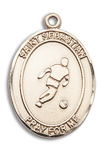 Extel Large 14kt Gold Filled St. Sebastian Soccer Medal Pendant Necklace Charm for Soccer Player