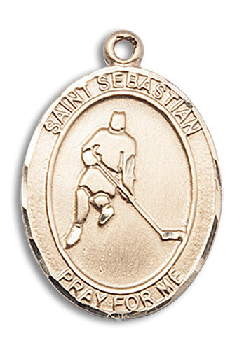 Extel Large 14kt Gold Filled St. Sebastian Ice Hockey Medal Pendant Necklace Charm for Hockey Player