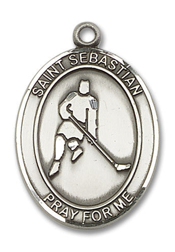 Extel Large Sterling Silver St. Sebastian Ice Hockey Medal Pendant Necklace Charm for Hockey Player