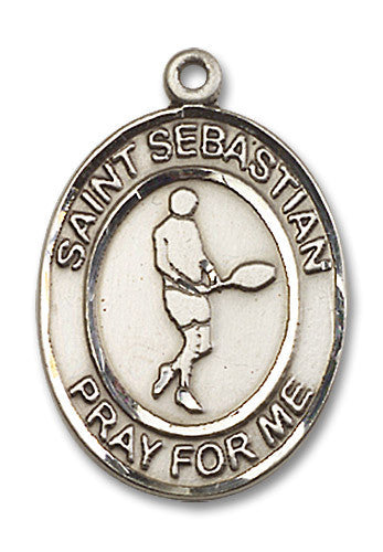 Extel Large Sterling Silver St. Sebastian Tennis Medal Pendant Necklace Charm for Tennis Player