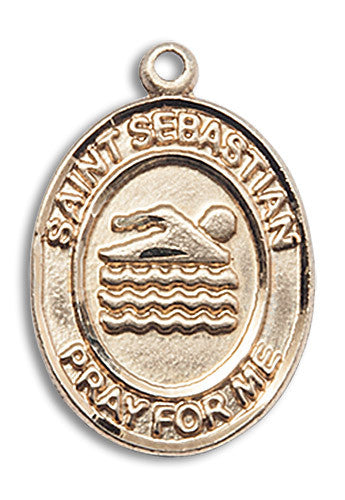 Extel Large 14kt Gold Filled St. Sebastian Swimming Medal Pendant Necklace Charm for Swimmer