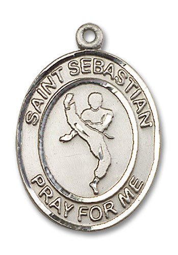 Extel Large Sterling Silver St. Sebastian Martial Arts Medal Pendant Necklace Charm for Martial Arts Karate