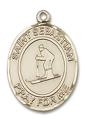 Extel Large 14kt Gold Filled St. Sebastian Skiing Medal Pendant Necklace Charm for Snow Skier