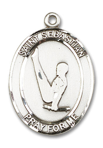 Extel Large Sterling Silver St. Sebastian Gymnastics Medal Pendant Necklace Charm for Gymnast