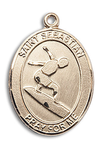 Extel Large 14kt Gold Filled St. Sebastian Surfing Medal Pendant Necklace Charm for Surfer