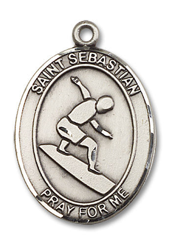 Extel Large Sterling Silver St. Sebastian Surfing Medal Pendant Necklace Charm for Surfer