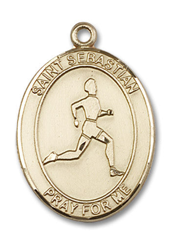 Extel Large 14kt Gold Filled St. Sebastian Track & Field Medal Pendant Necklace Charm for Track and Field Athlete