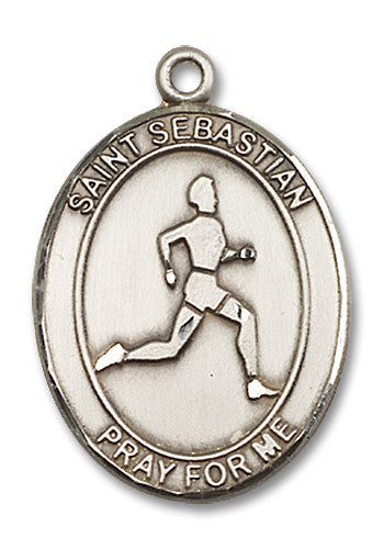 Extel Large Sterling Silver St. Sebastian Track & Field Medal Pendant Necklace Charm for Track and Field Athlete