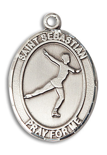 Extel Large Sterling Silver St. Sebastian Figure Skating Medal Pendant Necklace Charm for Figure Skater