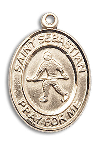 Extel Large 14kt Gold Filled St. Sebastian Field Hockey Medal Pendant Necklace Charm for Field Hockey Player