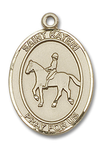 Extel Large 14kt Gold Filled ST. KATERI EQUESTRIAN Medal Pendant Necklace Charm for Horse Rider