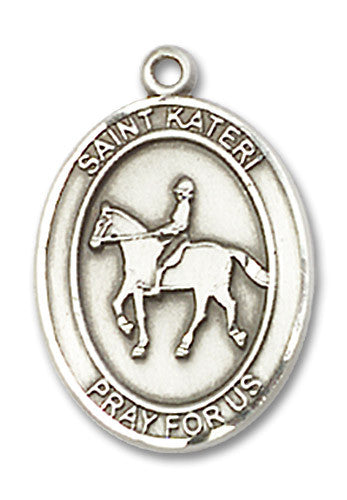 Extel Large Sterling Silver ST. KATERI EQUESTRIAN Medal Pendant Necklace Charm for Horse Rider