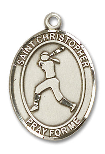 Extel Large Sterling Silver St. Sebastian Softball Medal Pendant Necklace Charm for Softball Player