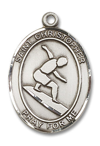 Extel Large Sterling Silver St. Christopher Surfing Medal Pendant Necklace Charm for Surfer