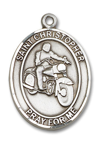 Extel Large Sterling Silver St. Christopher Motorcycle Medal Pendant Necklace Charm for Motorcycle Rider