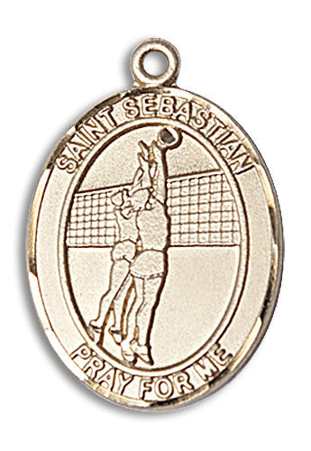 Extel Large 14kt Gold Filled St. Sebastian Volleyball Medal Pendant Necklace Charm for Volleyball Player