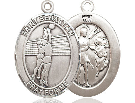 Extel Large Pewter St. Sebastian Volleyball Medal Pendant Necklace Charm for Volleyball Player