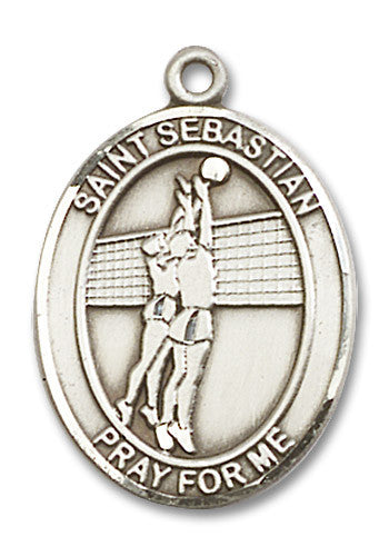 Extel Large Sterling Silver St. Sebastian Volleyball Medal Pendant Necklace Charm for Volleyball Player