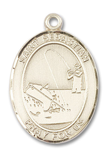 Extel Large 14kt Gold Filled St. Sebastian Fishing Medal Pendant Necklace Charm for Fisherman