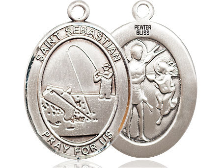 Extel Large Pewter St. Sebastian Fishing Medal Pendant Necklace Charm for Fisherman