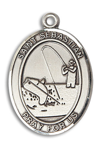 Extel Large Sterling Silver St. Sebastian Fishing Medal Pendant Necklace Charm for Fisherman