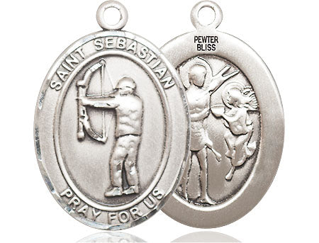 Extel Large Pewter St. Sebastian Archery Medal Pendant Necklace Charm for Archery Bow Hunter