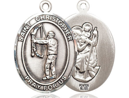 Extel Large Pewter St. Christopher Archery Medal Pendant Necklace Charm for Archery Bow Hunter