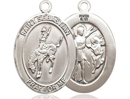 Extel Large Pewter St. Sebastian Rodeo Medal Pendant Necklace Charm for Rodeo Cowboy Cowgirl Bull Rider