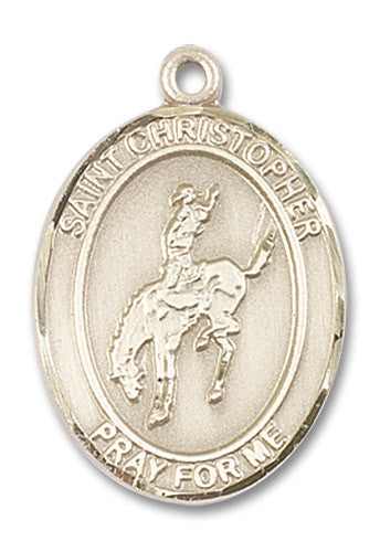 Extel Large 14kt Gold Filled St. Christopher Rodeo Medal Pendant Necklace Charm for Rodeo Cowboy Cowgirl Bull Rider